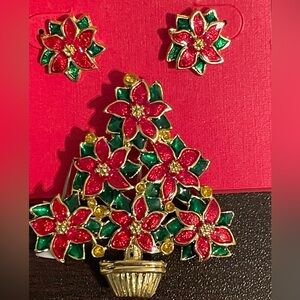 Vintage Christmas Tree Pin/Pendant & Earrings Set NWT